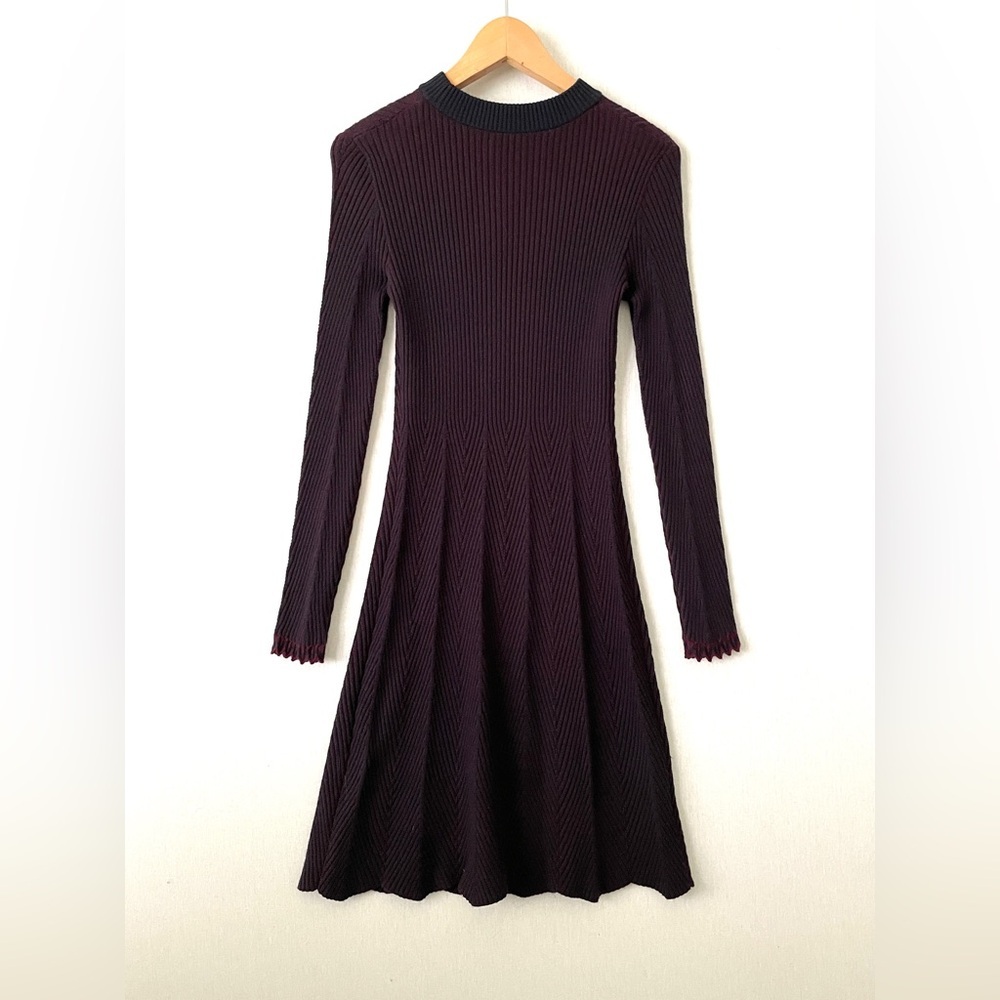 See By Chloe Ribbed Knit Scalloped Two Tones Long Sleeve Dress - Picture 4 of 14